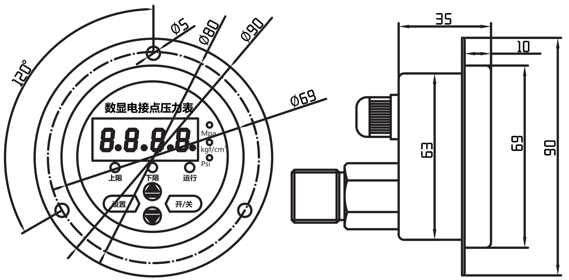 YL-820Z电接点压力表尺寸图 YL-820Z电接点压力表尺寸图